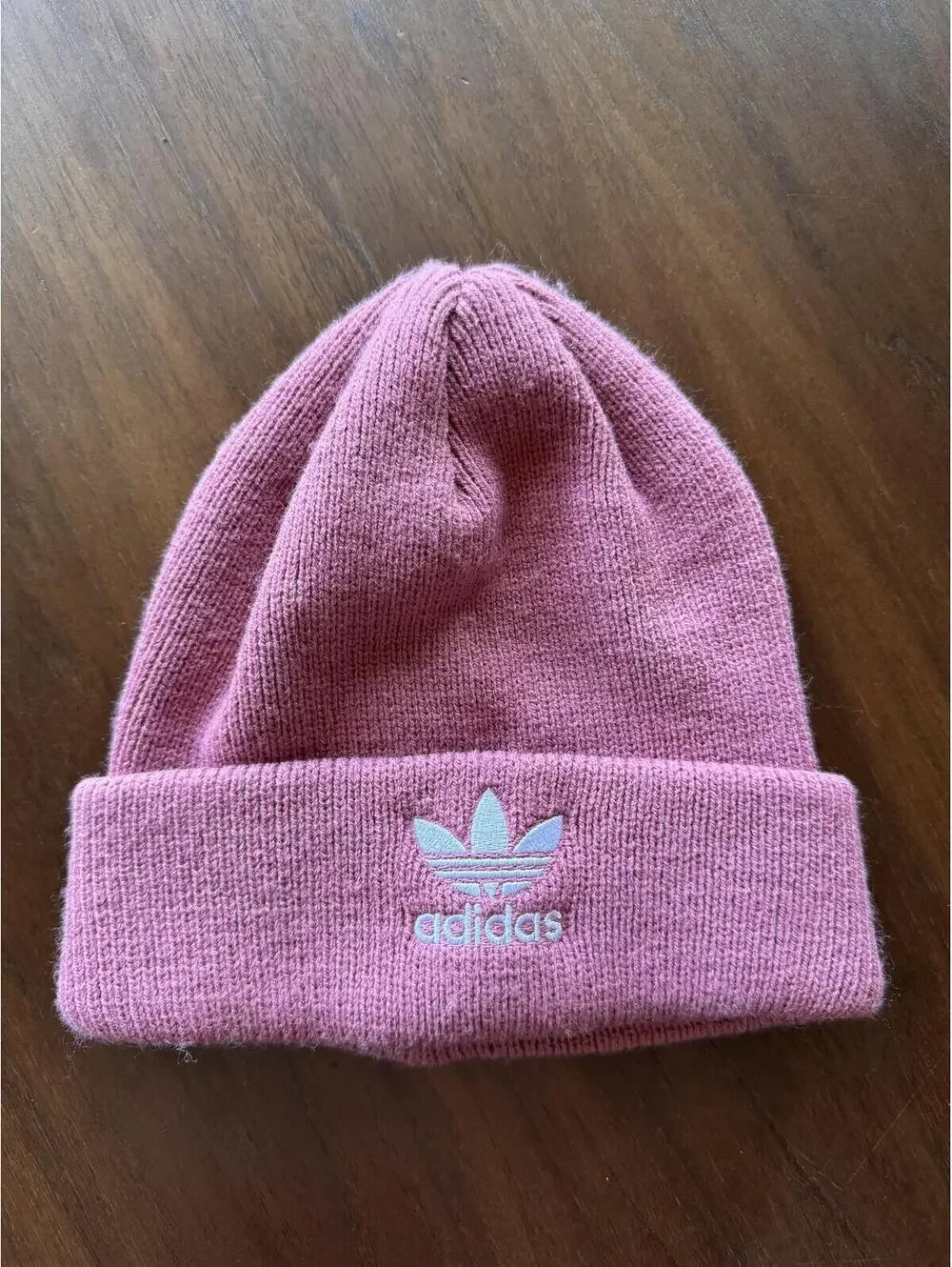 Adidas Originals Trefoil Dusty Rose Pink Ribbed Knit Cuffed Beanie One Size
